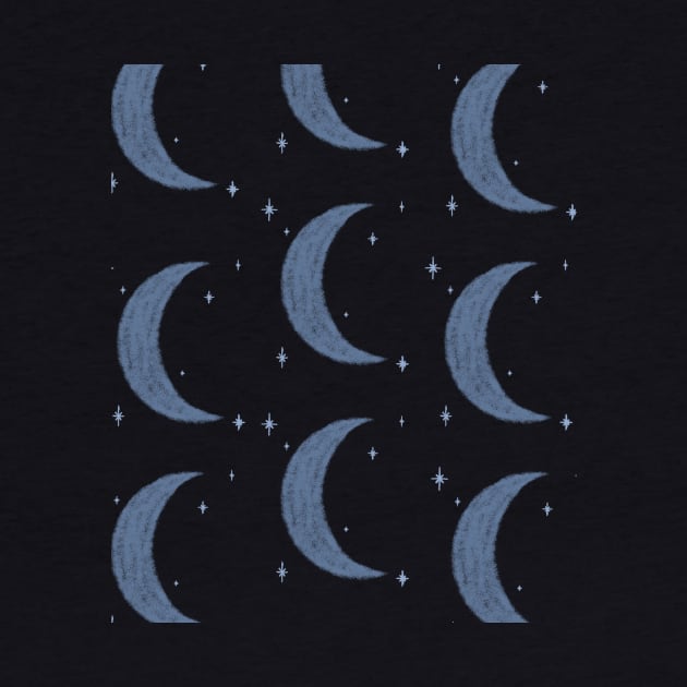 Blue Moon and Stars Pattern by Moonlit Midnight Arts